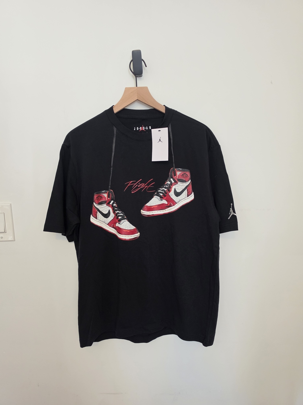 Jordan Men’s Black Tee with Red and White Sneaker Graphic